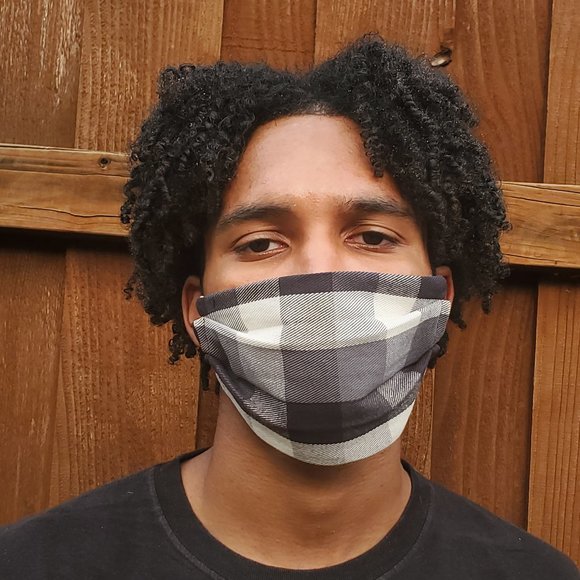 Plaid Blk/WhtHandmade Cotton Face Mask,Reuse/Wash - Picture 4 of 4